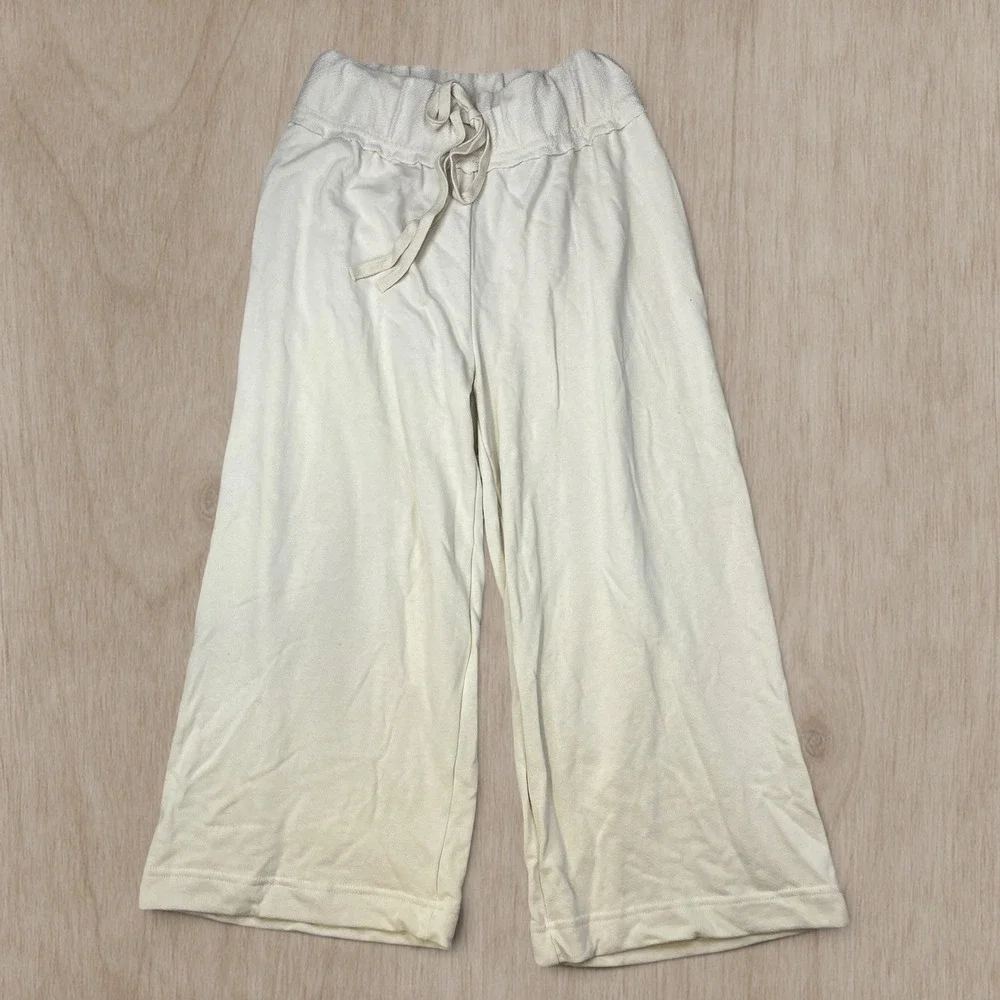Free People FP Beach Cream Wide Leg Cropped Sweatpants M Ivory Drawstring Pants
